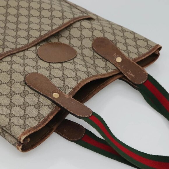 GUCCI GG Supreme Web Sherry Line Tote Bag PVC Beige 41 004 4465 Auth ti2974 - Picture 8 of 16